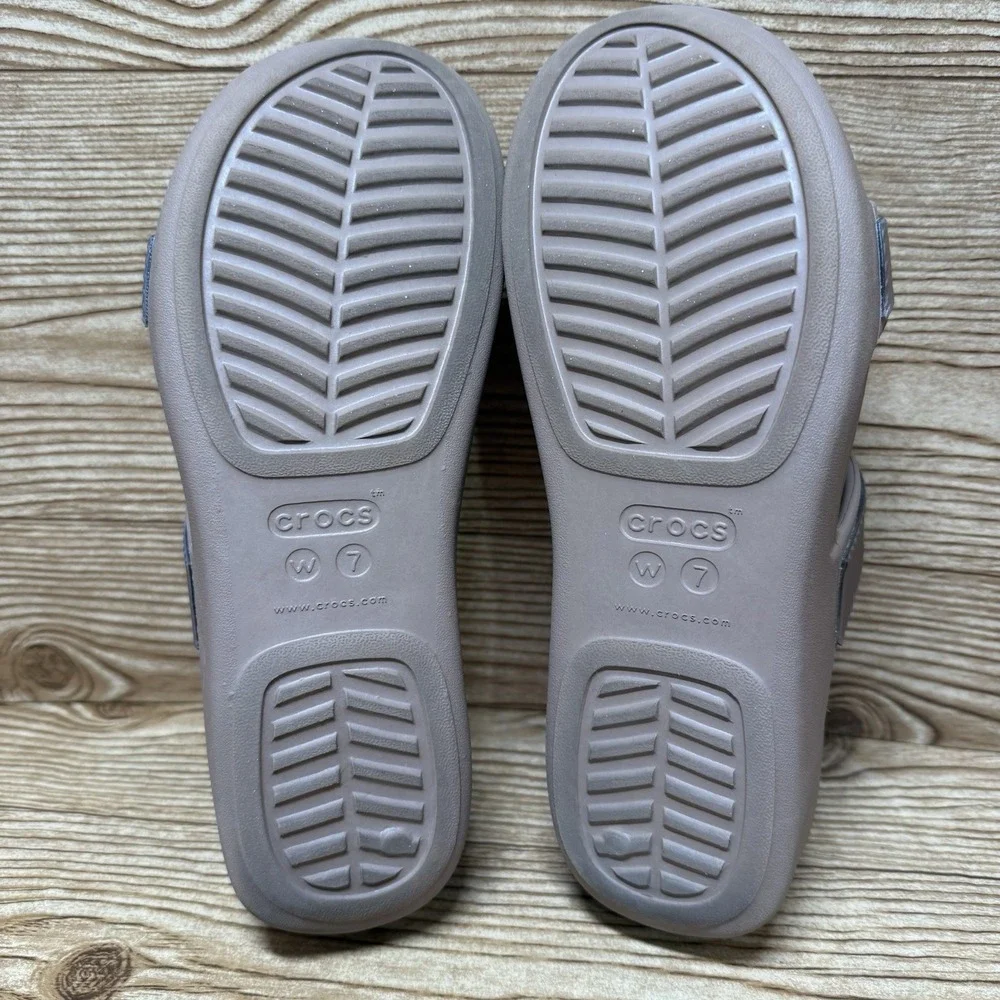 Crocs Monterey Metallic Wedge Shoes Sz 7 Slip On Comfort Cushion Sandals 207144‎